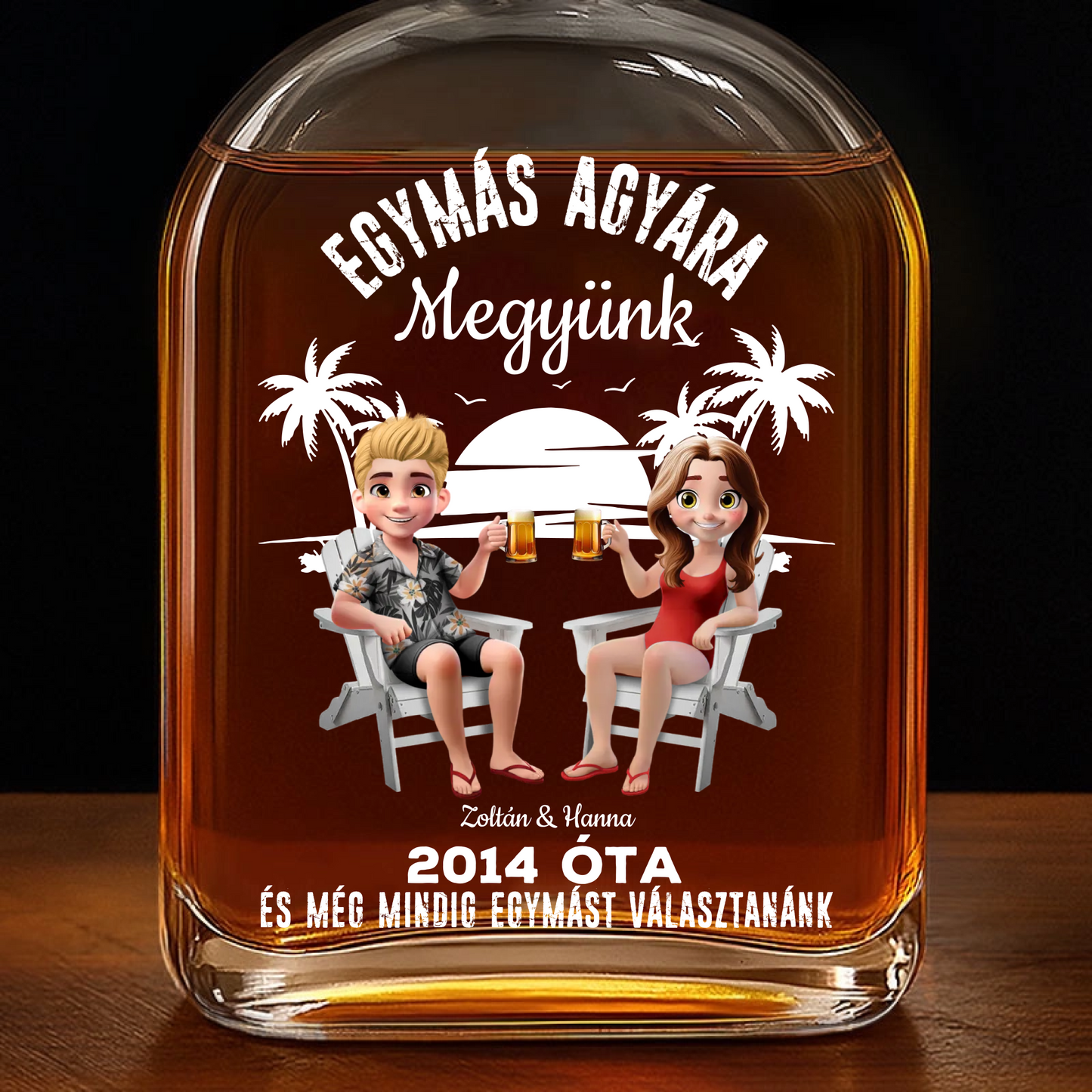 Évek Óta Együtt – Személyre Szabott Whiskey Díszüveg Pároknak