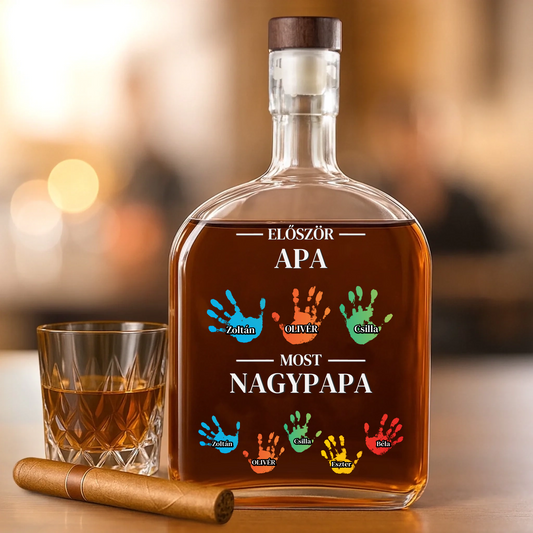 Apából Nagypapa - Személyre Szabott Whiskey Díszüveg Apák Napjára